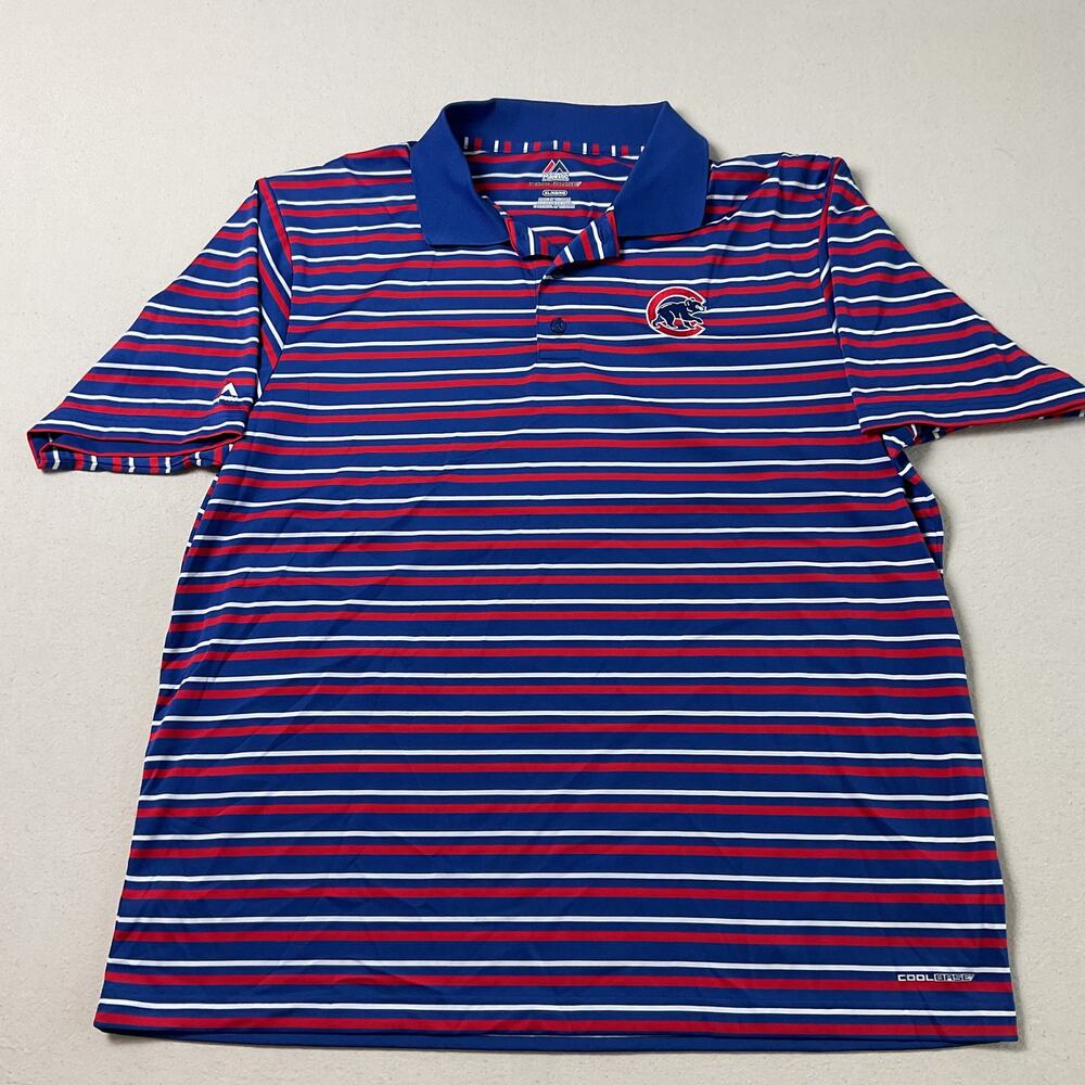 Majestic Cool Base Mens Size XL Chicago Clubs Colorful Striped Polo Shirt